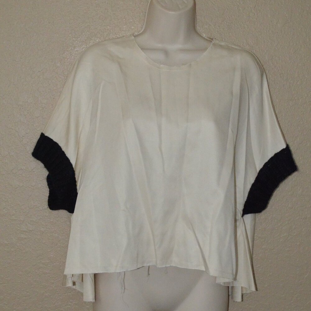 Sz XS Louiza Babouryan Cream Sleeve Contrast Blouse Top